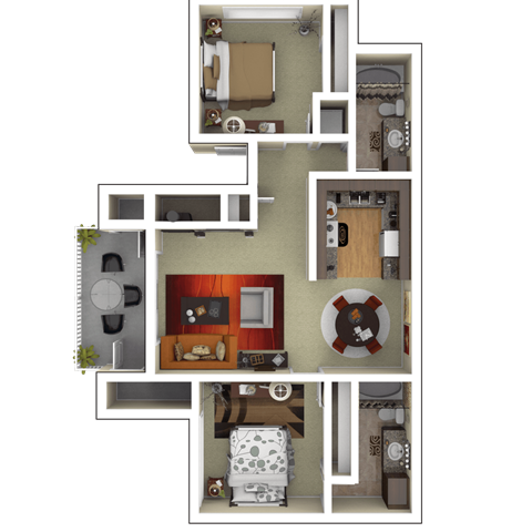 Floor plan for 2 beds, 2 baths, 925 sqft
